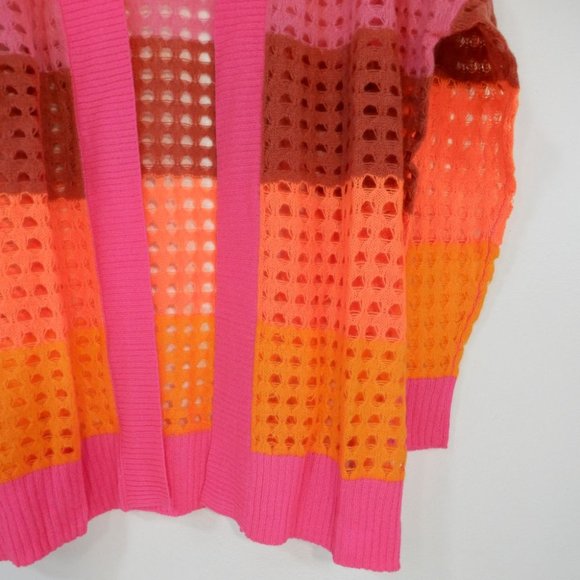 BRODIE CASHMERE Sunset Pointelle Knit Stripe CARDIGAN M L Neon Pink NEW $398 - Picture 6 of 11